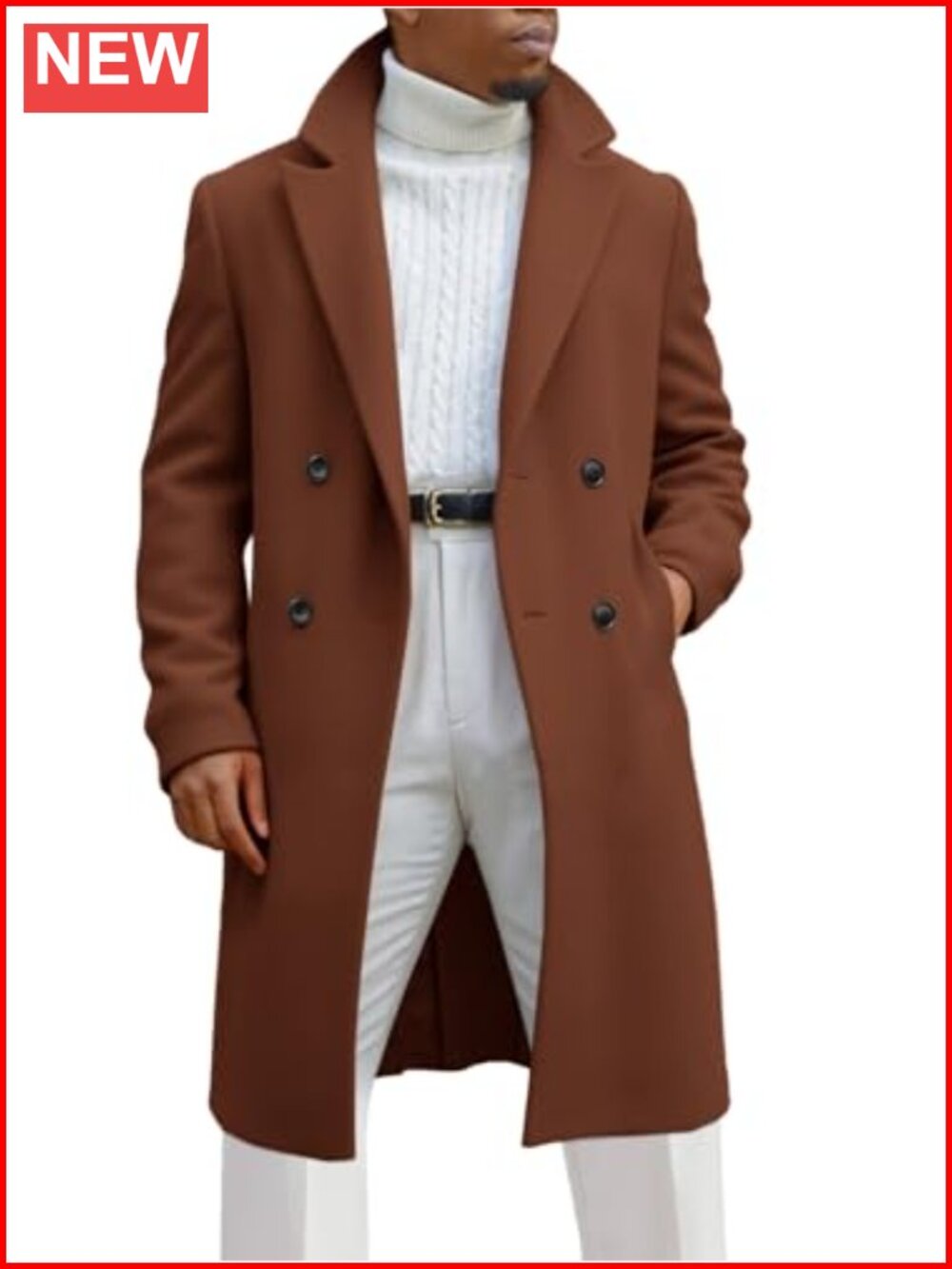 Men's Double Breasted Mid Long Trench Coat Notch Collar